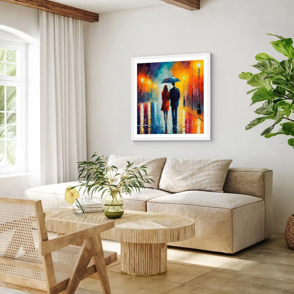 Plakát v bílém rámu - Spolu – barevná noc - 30x30 cm