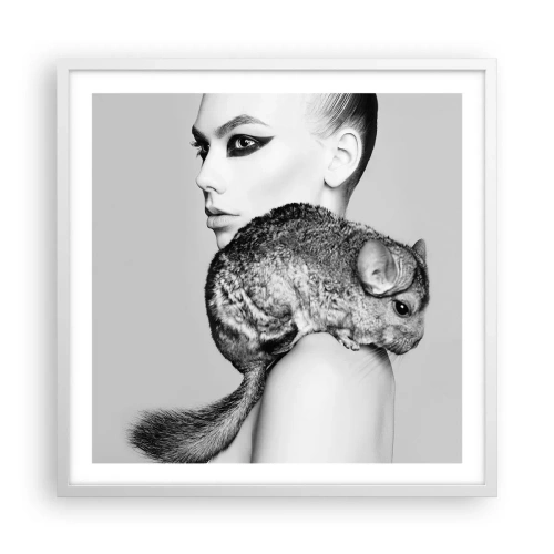 Plakát v bílém rámu - Dáma s činčilou - 60x60 cm