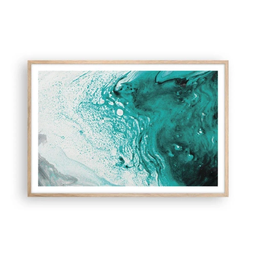 Plakát v rámu světlý dub - Propadnout v bílé a tyrkysové - 91x61 cm