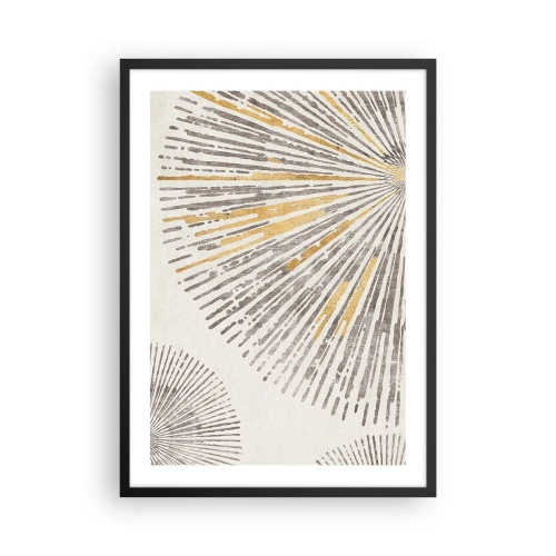 Plakát v černém rámu - Abstraktní paprskový vzor v odstínech zlaté a hnědé - 50x70cm - Krása paprsku - Moderní nástěnná dekorace do obývacího pokoje a ložnice ARTTOR