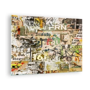Obraz na skle - Umělecká kompozice plakátů, nápisů a graffiti - 70x50cm - Och, děje se to… - Moderní nástěnná dekorace do obývacího pokoje a ložnice ARTTOR