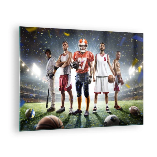 Obraz na skle - Sportovci různých disciplín na stadionu pod světlem reflektorů - 70x50cm - Gladiátoři arén - Moderní nástěnná dekorace do obývacího pokoje a ložnice ARTTOR