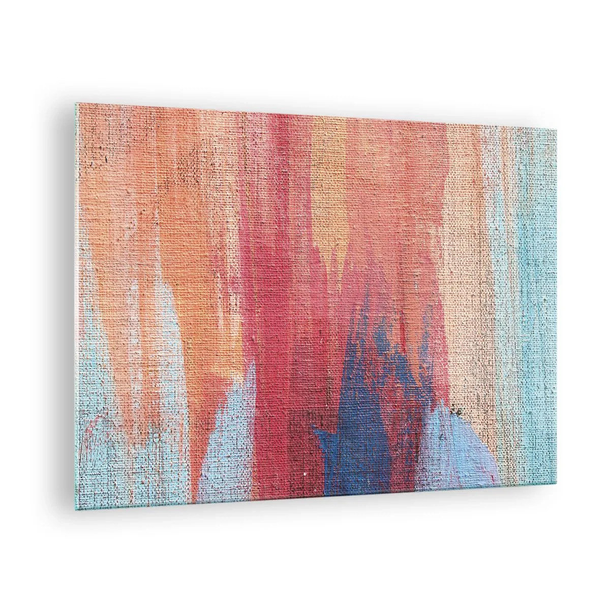 Obraz na skle - Barevné pruhy barvy na struktuře plátna - 70x50cm - Stékat duhou - Moderní nástěnná dekorace do obývacího pokoje a ložnice ARTTOR