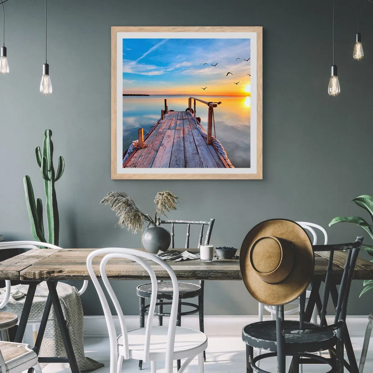 Plakát v rámu světlý dub - Jít před sebe směrem ke slunci - 60x60 cm