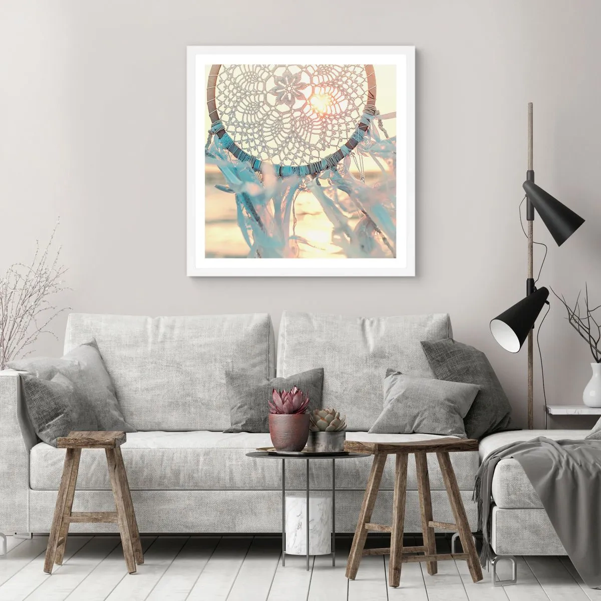 Plakát v bílém rámu - Krajkový totem - 50x50 cm