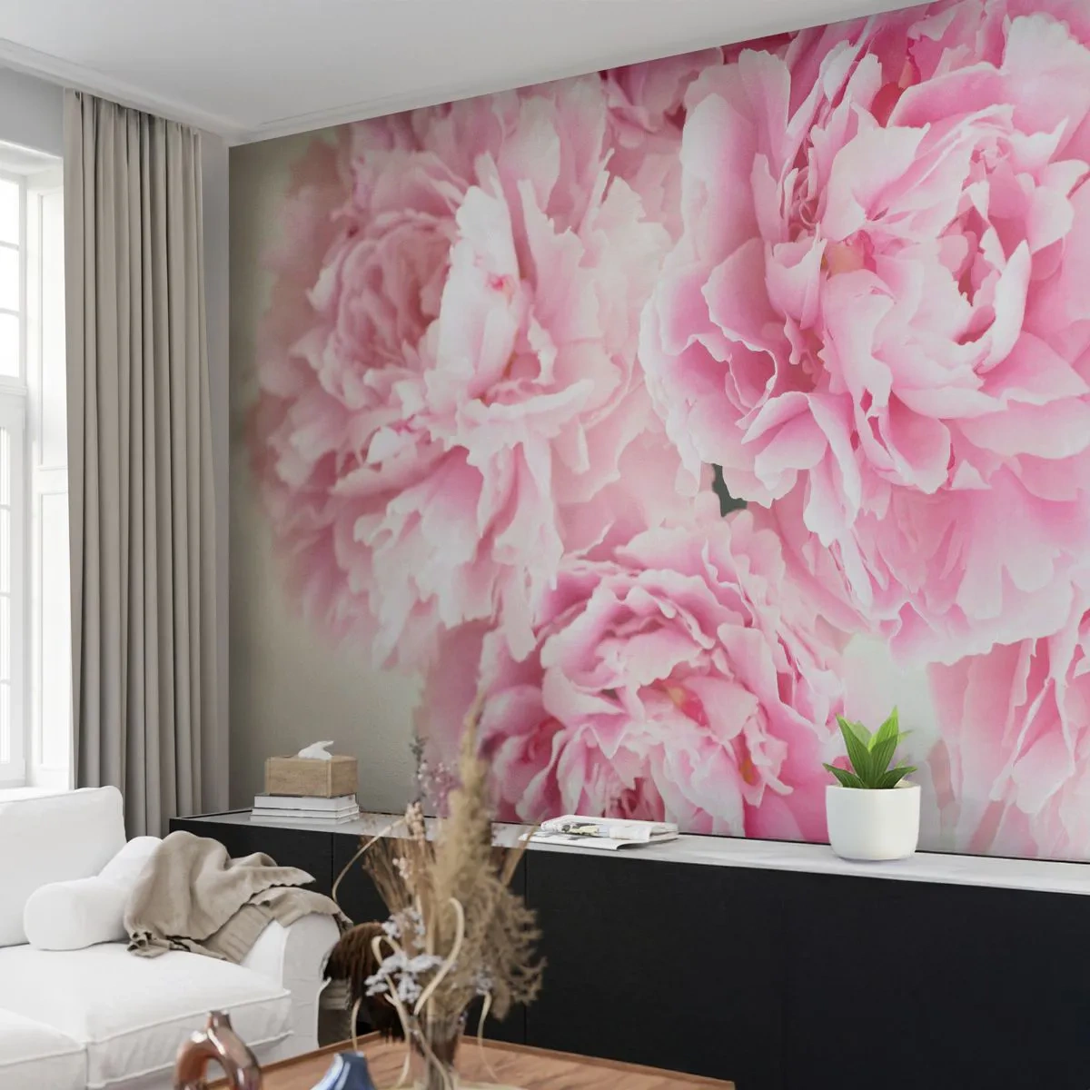 Fototapeta Samolepicí Deluxe Sticker - V růžovém přepychu - Pivoňky, Kytice květin, Květiny - 250x175 cm