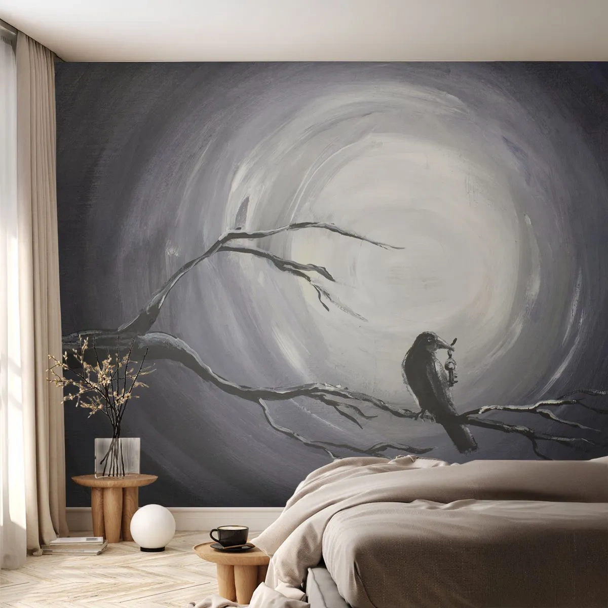 Fototapeta Premium Canvas - Klíč k tajemství noci - Abstrakce, Vrána, Pták - 500x350 cm