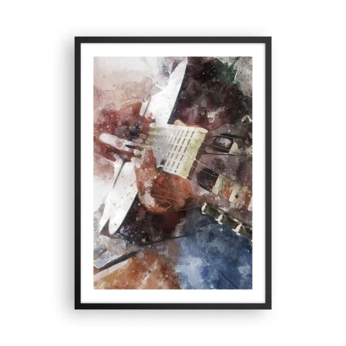 Plakát v černém rámu - Umělecké ztvárnění kytary ve stylu akvarelu - 50x70cm - Co si o tom myslíš? - Moderní nástěnná dekorace do obývacího pokoje a ložnice ARTTOR