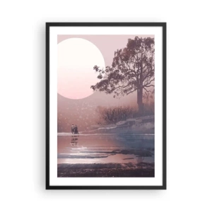 Plakát v černém rámu - Romantická krajina s měsícem a stromem u vody - 50x70cm - Noční zázraky - Moderní nástěnná dekorace do obývacího pokoje a ložnice ARTTOR