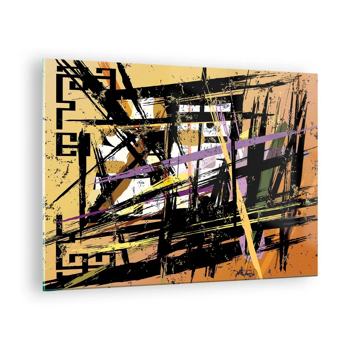 Obraz na skle - Abstraktní geometrická kompozice v ostrých liniích - 70x50cm - Ostrý řez - Moderní nástěnná dekorace do obývacího pokoje a ložnice ARTTOR