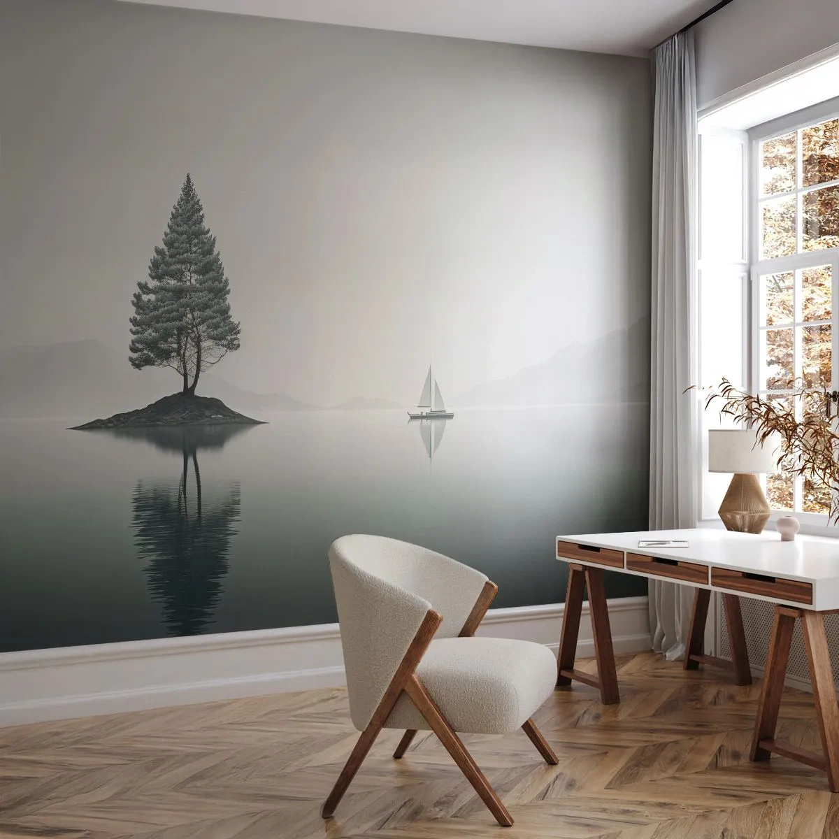 Fototapeta Premium Sand - Snění - Klid, Plachetnice, jezero - 100x70 cm