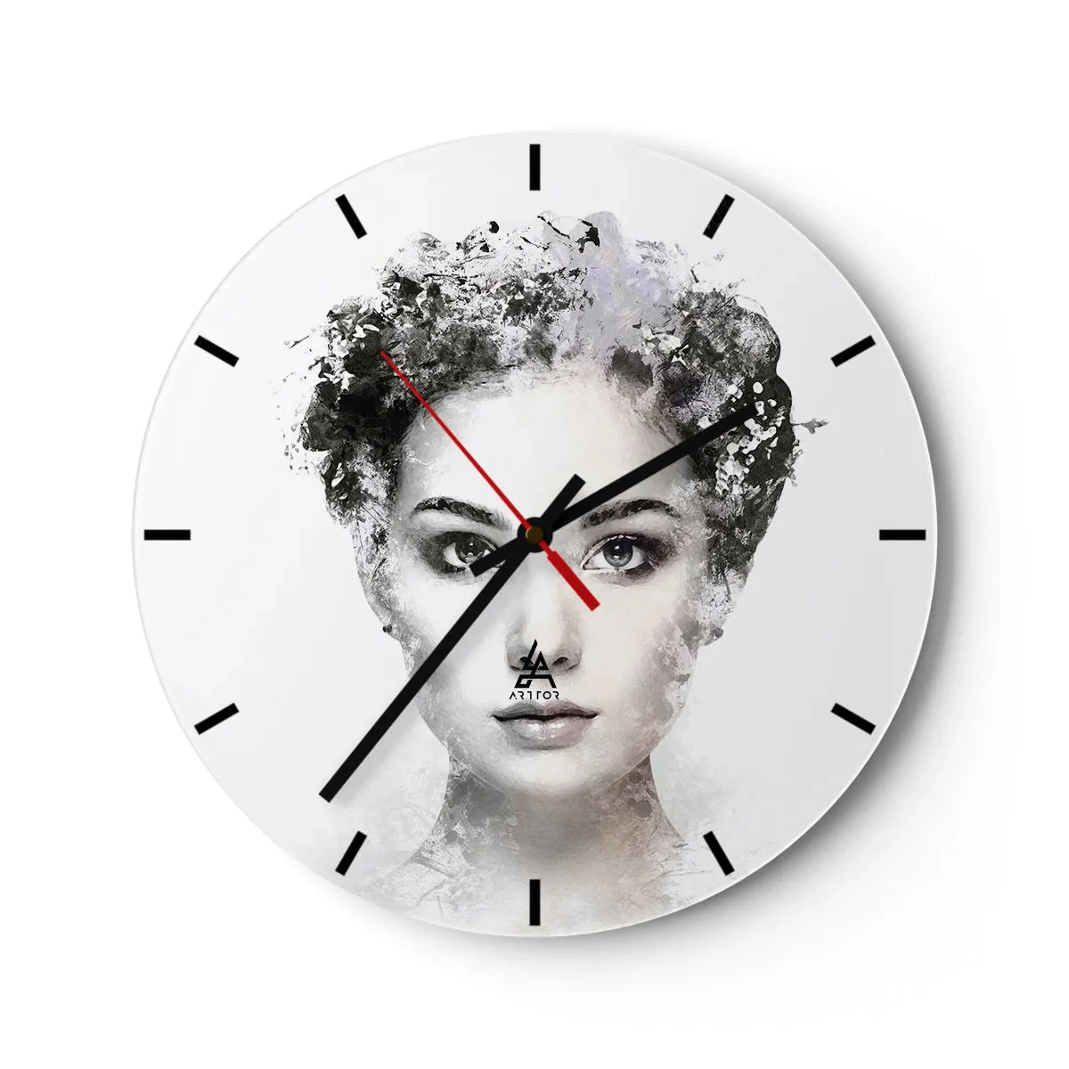 Nástěnné hodiny - Umělecký portrét ženy s efekty rozmazání a textury - 30x30cm - Velmi stylový portrét - Moderní nástěnná dekorace do obývacího pokoje, kuchyně a ložnice ARTTOR