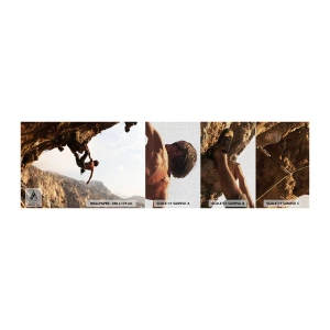 Vzor Fototapety Premium Canvas - Svět smrsknutý v ruce na sesuvu balvanu - Ostrov Kalymnos, Horolezectví, Krajina - 100x30 cm