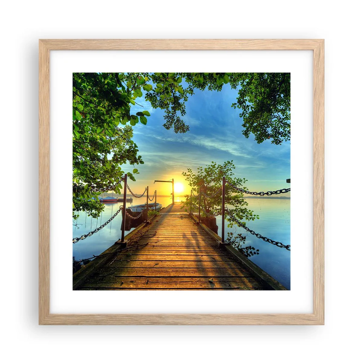 Plakát v rámu světlý dub - Západ u vody - 40x40 cm