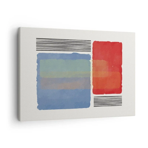 Obraz na plátně - Geometrická kompozice s barevnými bloky a čarami - 70x50cm - Duch a písmeno geometrie - Moderní nástěnná dekorace do obývacího pokoje a ložnice ARTTOR