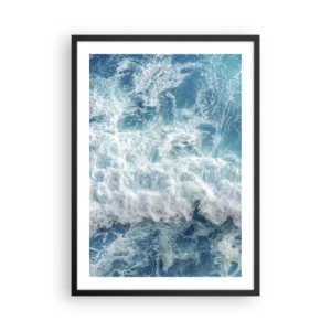 Plakát v černém rámu - Dynamické mořské vlny v odstínech modré - 50x70cm - Radostně a skákavě - Moderní nástěnná dekorace do obývacího pokoje a ložnice ARTTOR