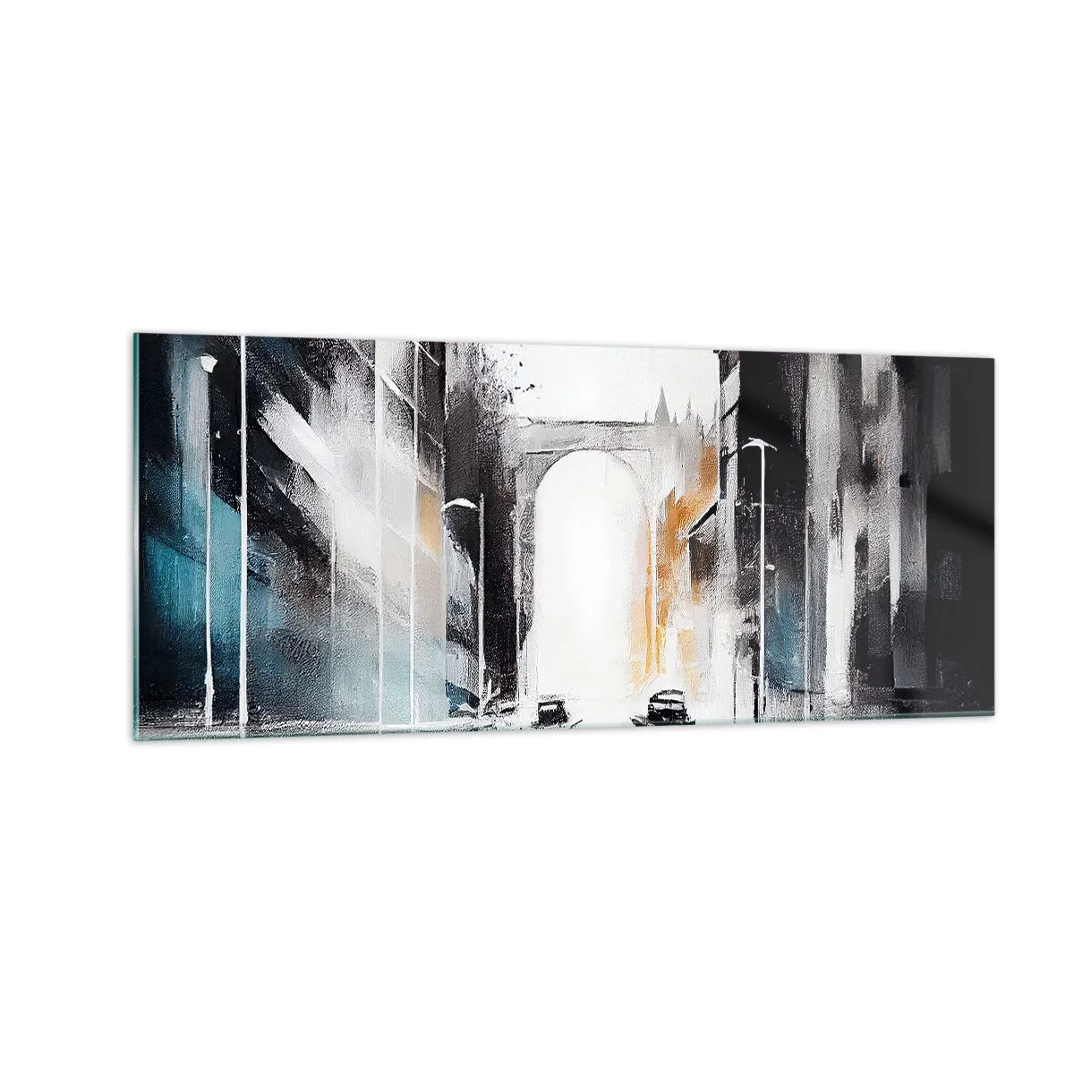 Obraz na skle - Studie města: architektura a pohyb - 100x40 cm