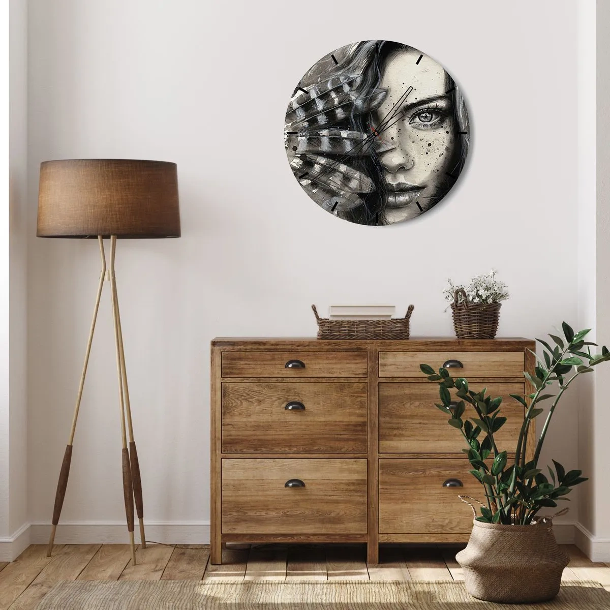 Nástěnné hodiny - Portrét ženy s efektem uměleckého rukopisu - 30x30cm - Divoká krása - Moderní nástěnná dekorace do obývacího pokoje, kuchyně a ložnice ARTTOR