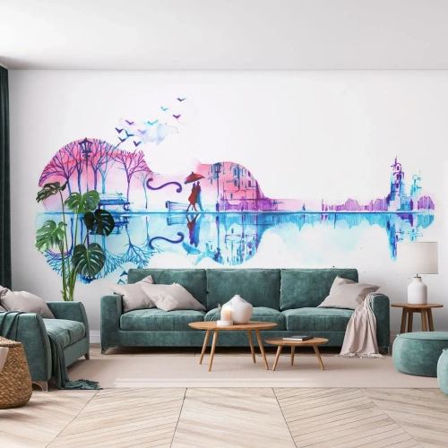 Fototapeta Samolepicí Deluxe Sticker - Přinesu vám dešťové písně - Abstrakce, Housle, Architektura - 250x175 cm