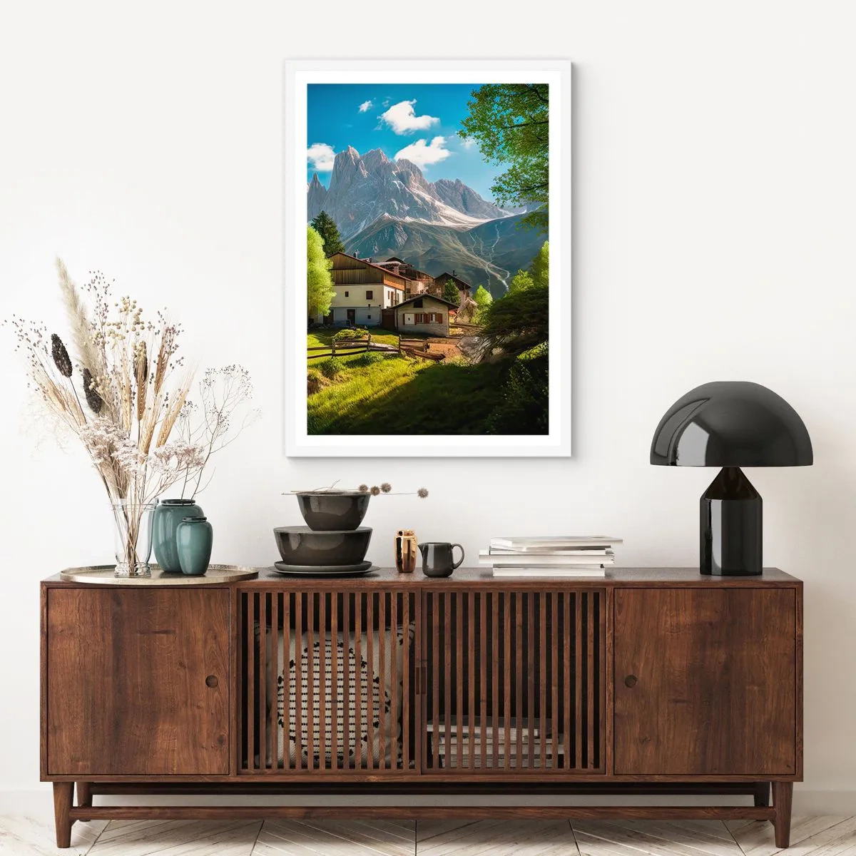Plakát v bílém rámu - Alpská idyla - 50x70 cm