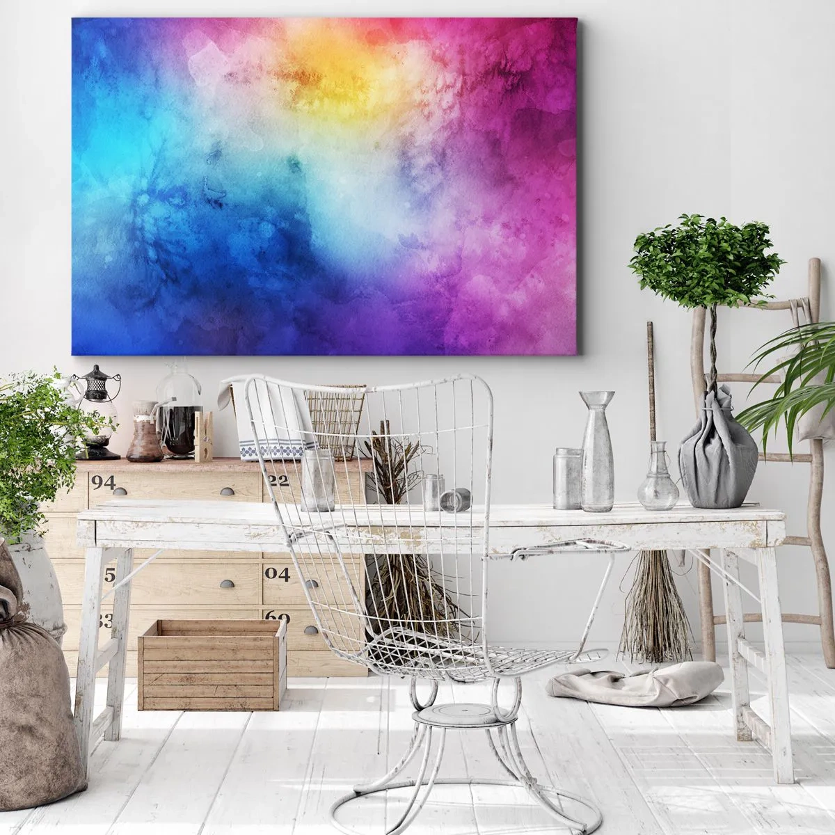 Obraz na plátně - Abstraktní kompozice v pastelových odstínech růžové a modré. - 70x50cm - Téměř v sedmém nebi - Moderní nástěnná dekorace do obývacího pokoje a ložnice ARTTOR