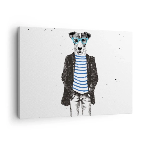 Obraz na plátně - Portrét psa s brýlemi a námořnickou košilí v humorném stylu - 70x50cm - Maxipes - Moderní nástěnná dekorace do obývacího pokoje a ložnice ARTTOR