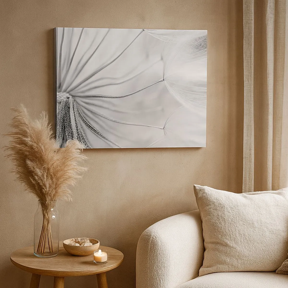 Obraz na plátně - Jemné pampelišky v černobílých tónech - 70x50cm - Pampelišky - Moderní nástěnná dekorace do obývacího pokoje a ložnice ARTTOR