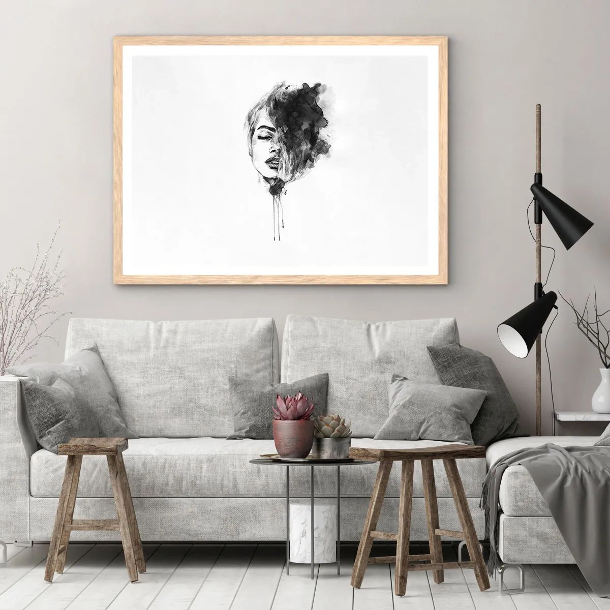 Plakát v rámu světlý dub - O čem sní dívka - 100x70 cm