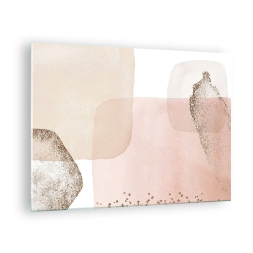 Obraz na skle - Abstraktní kompozice v odstínech růžové, béžové a zlaté. - 70x50cm - Pohled skrze barvy - Moderní nástěnná dekorace do obývacího pokoje a ložnice ARTTOR