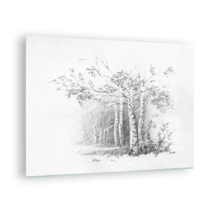 Obraz na skle - Náčrt březového lesa v monochromatických tónech - 70x50cm - Světlo březového lesa - Moderní nástěnná dekorace do obývacího pokoje a ložnice ARTTOR