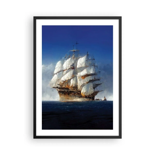 Plakát v černém rámu - Plachetnice na volném moři pod plnými plachtami na slunci - 50x70cm - The great glory! - Moderní nástěnná dekorace do obývacího pokoje a ložnice ARTTOR