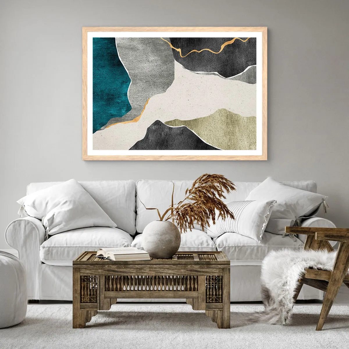 Plakát v rámu světlý dub - Mozaiková kompozice se zlatou nití - 70x50 cm