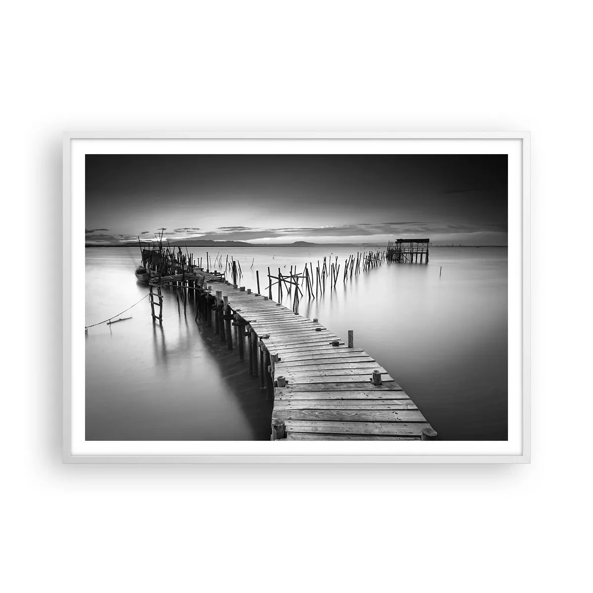 Plakát v bílém rámu - Klid zapomenutého břehu - 100x70 cm