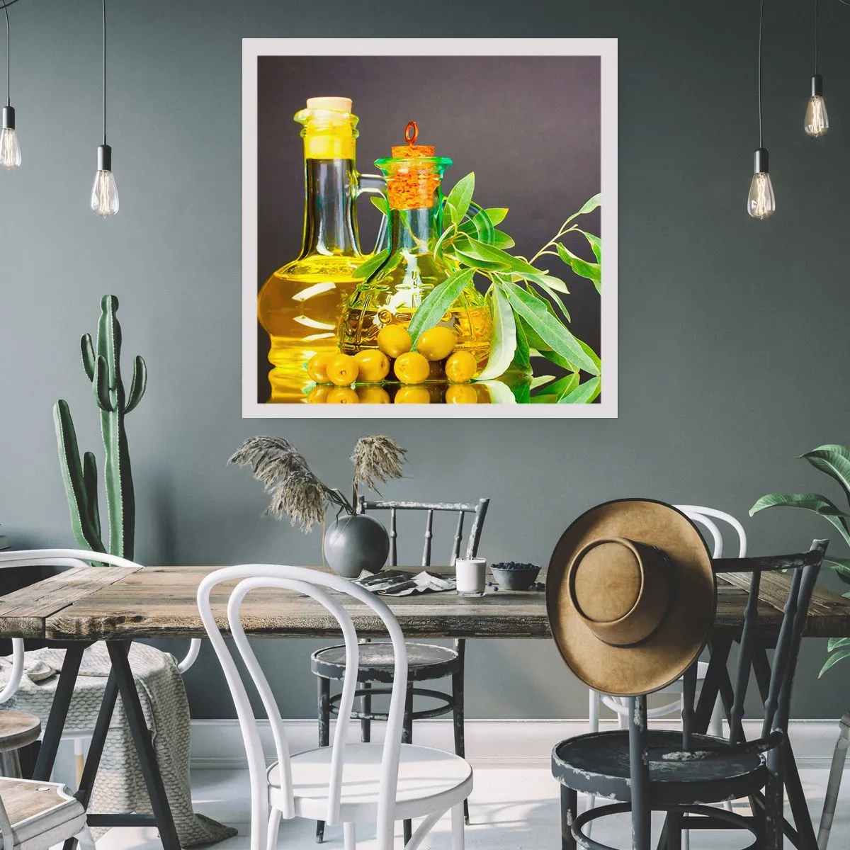 Plakát - Zátiší s olivami a olejem - 50x50 cm