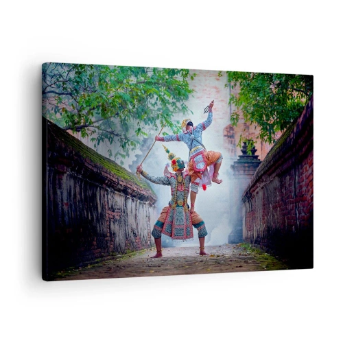 Obraz na plátně - Tradiční tanec v historickém prostředí se zdí a stromy - 70x50cm - Vražedně krásný tanec - Moderní nástěnná dekorace do obývacího pokoje a ložnice ARTTOR
