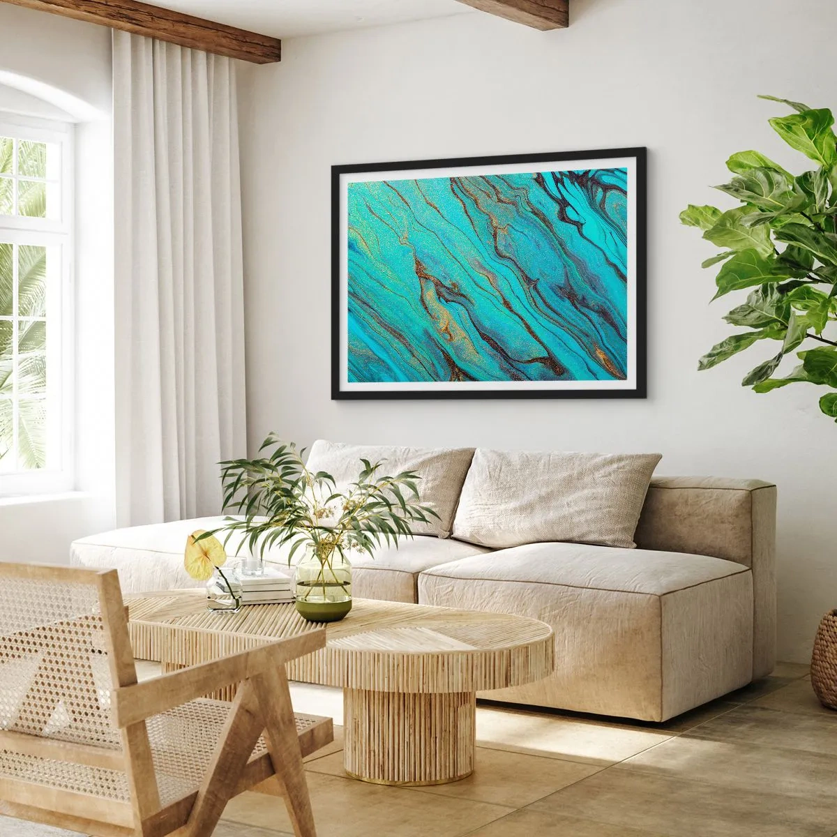 Plakát v černém rámu - Tyrkysový příliv - 70x50 cm