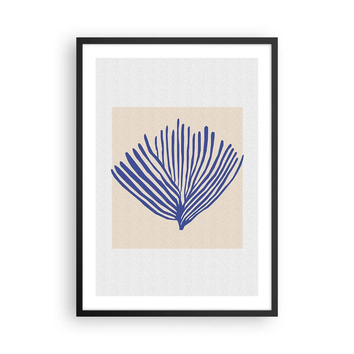 Plakát v černém rámu - Stylizovaná grafika vějířovité mořské rostliny - 50x70cm - Modrý vějíř - Moderní nástěnná dekorace do obývacího pokoje a ložnice ARTTOR