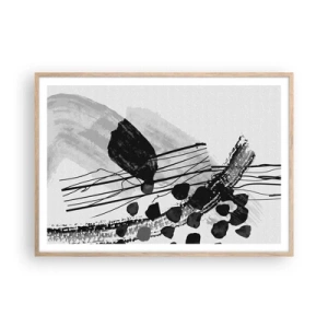 Plakát v rámu světlý dub - Černobílá organická abstrakce - 100x70 cm