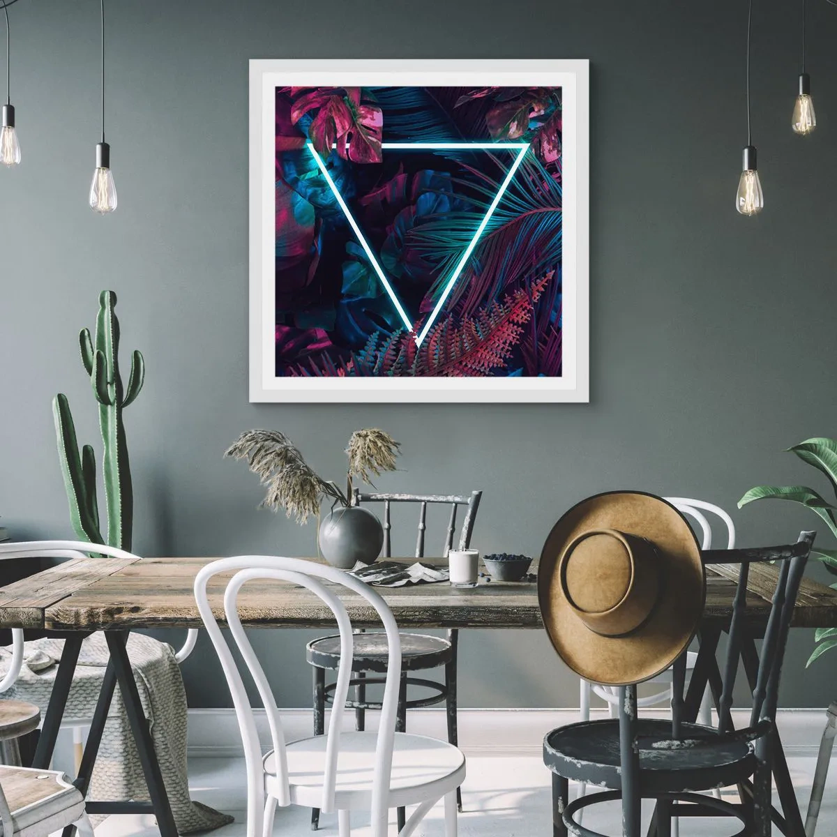 Plakát v bílém rámu - Zahrada v disco stylu - 40x40 cm