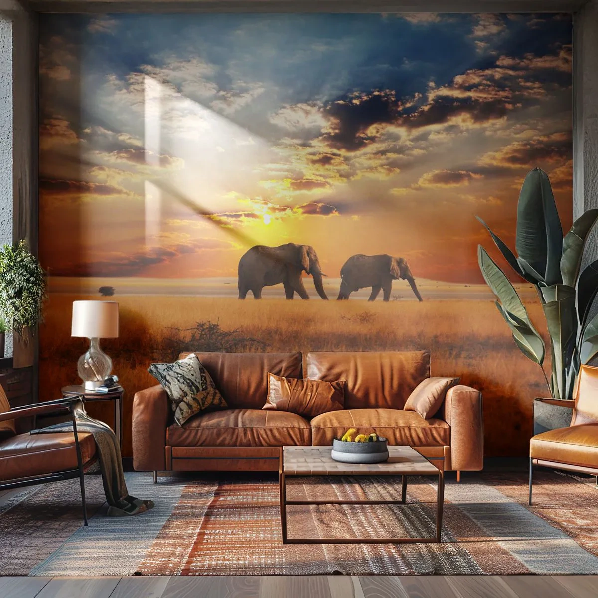 Fototapeta Samolepicí Deluxe Sticker - Rodinná procházka - Zvířata, Afrika, Slon - 250x175 cm