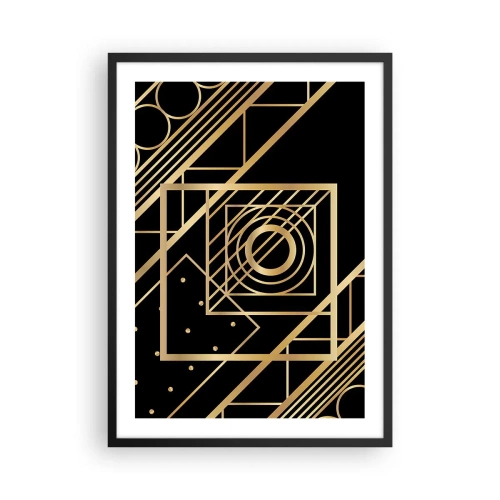 Plakát v černém rámu - Zlaté geometrické vzory na černém pozadí ve stylu Art Deco - 50x70cm - Zlatá geometrie - Moderní nástěnná dekorace do obývacího pokoje a ložnice ARTTOR