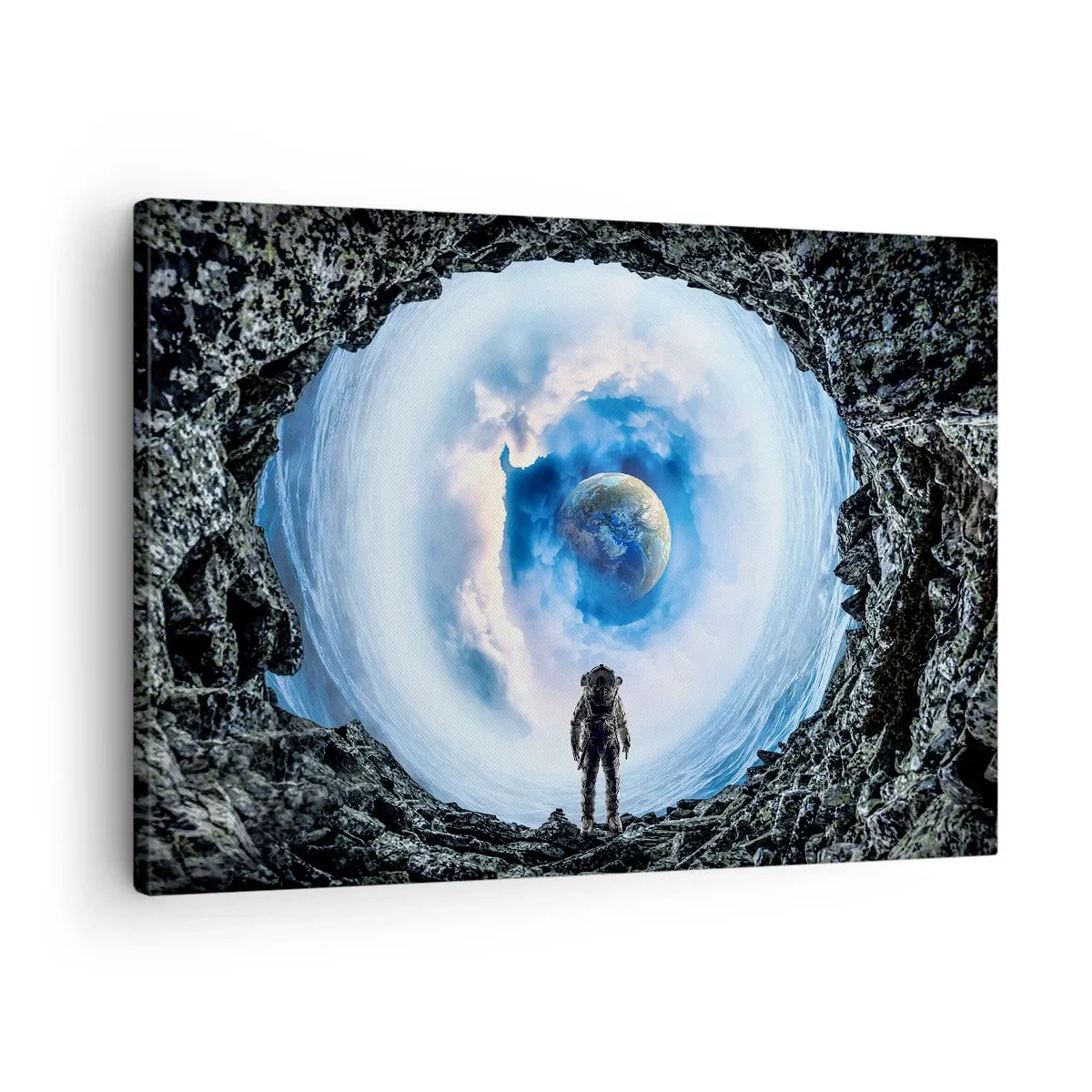 Obraz na plátně - Astronaut na pozadí vesmírné krajiny se Zemí v pozadí - 70x50cm - Už blízko domova - Moderní nástěnná dekorace do obývacího pokoje a ložnice ARTTOR