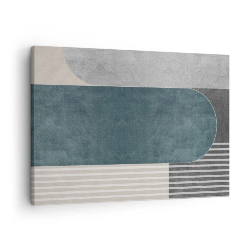 Obraz na plátně - Geometrická abstrakce v odstínech šedé a zelené - 70x50cm - Kompozice na úrovni - Moderní nástěnná dekorace do obývacího pokoje a ložnice ARTTOR