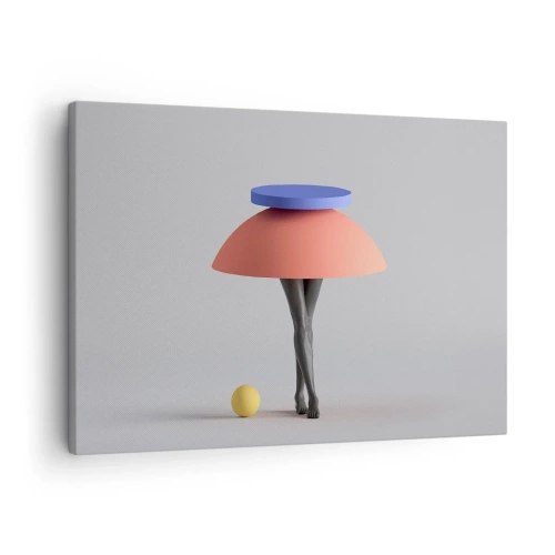 Obraz na plátně - Abstraktní geometrická kompozice s nohama a míčem - 70x50cm - Surrealistická kompozice - Moderní nástěnná dekorace do obývacího pokoje a ložnice ARTTOR