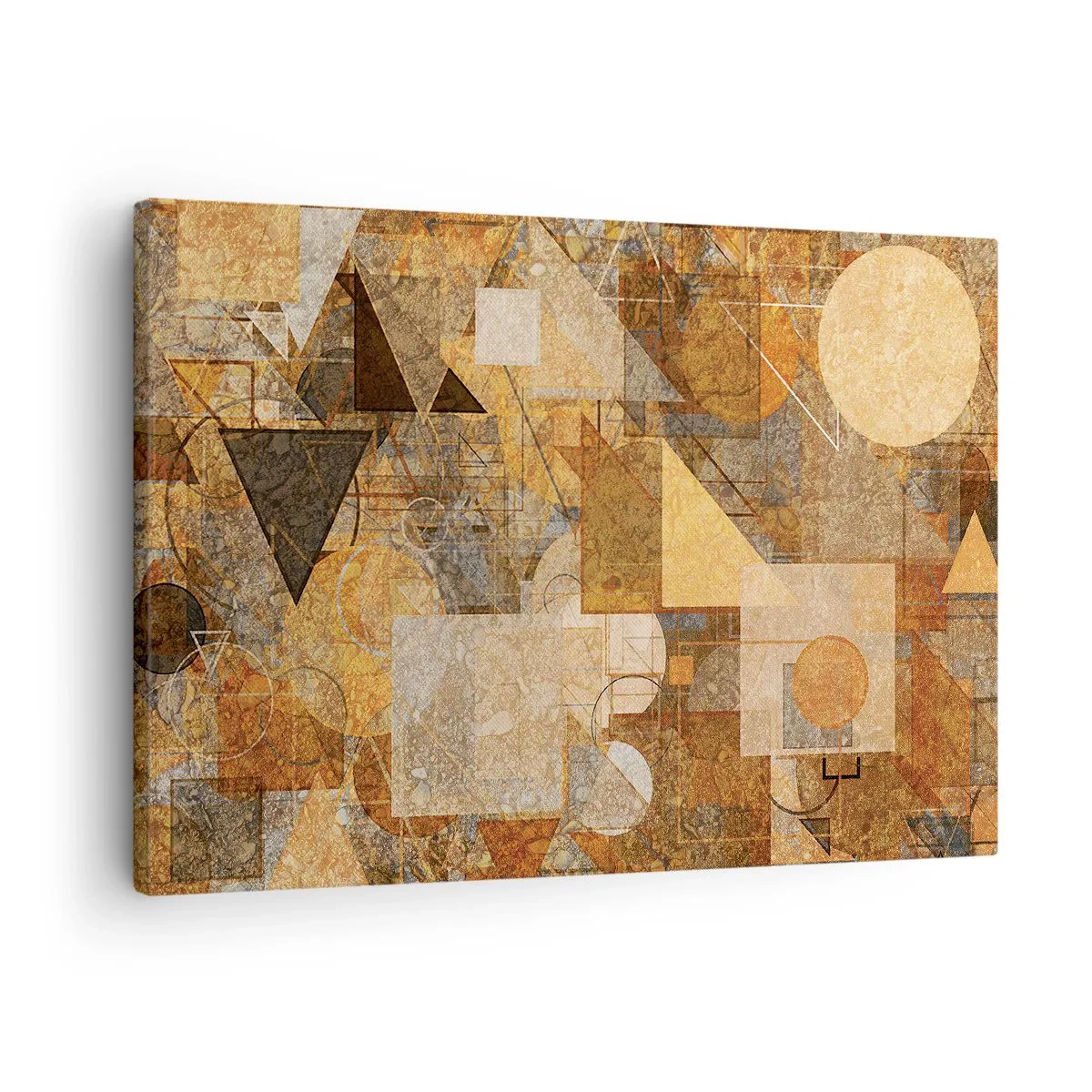 Obraz na plátně - Abstraktní geometrické obrazce v teplých odstínech - 70x50cm - Kubistická bronzová studie - Moderní nástěnná dekorace do obývacího pokoje a ložnice ARTTOR