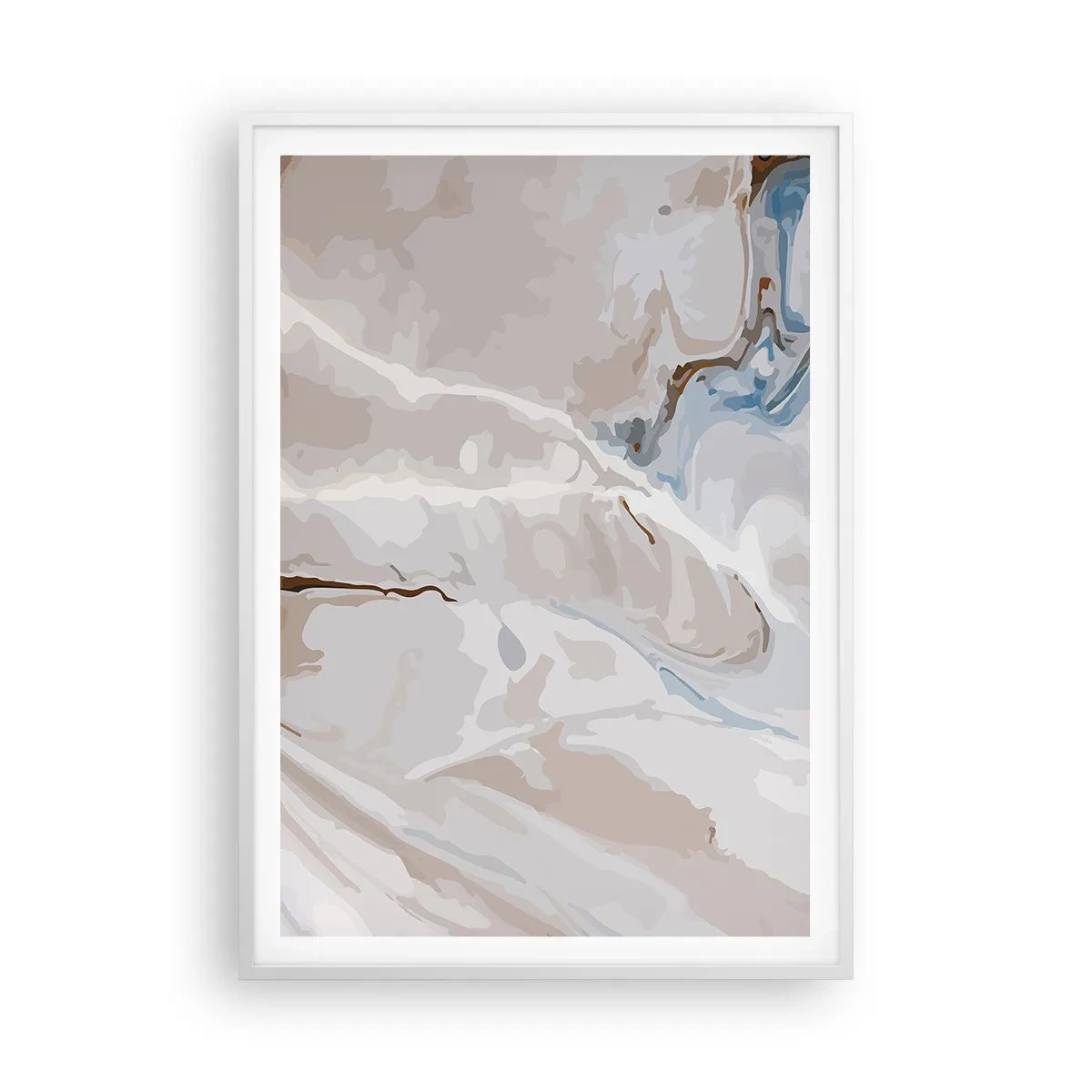 Plakát v bílém rámu - Modré meandry pod bílou - 70x100 cm