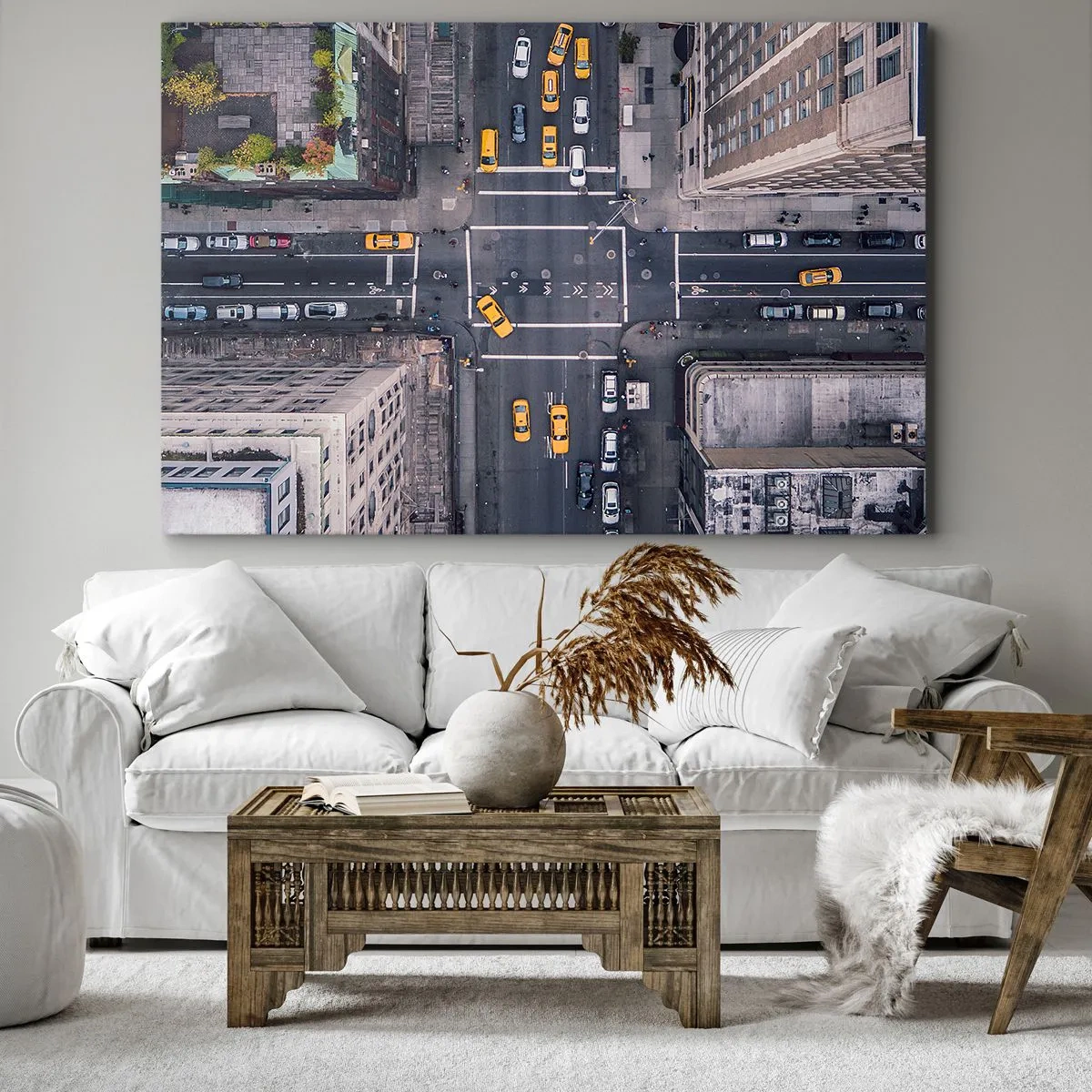 Obraz na plátně - Letecký pohled na rušnou městskou ulici - 70x50cm - Snadná volba - Moderní nástěnná dekorace do obývacího pokoje a ložnice ARTTOR