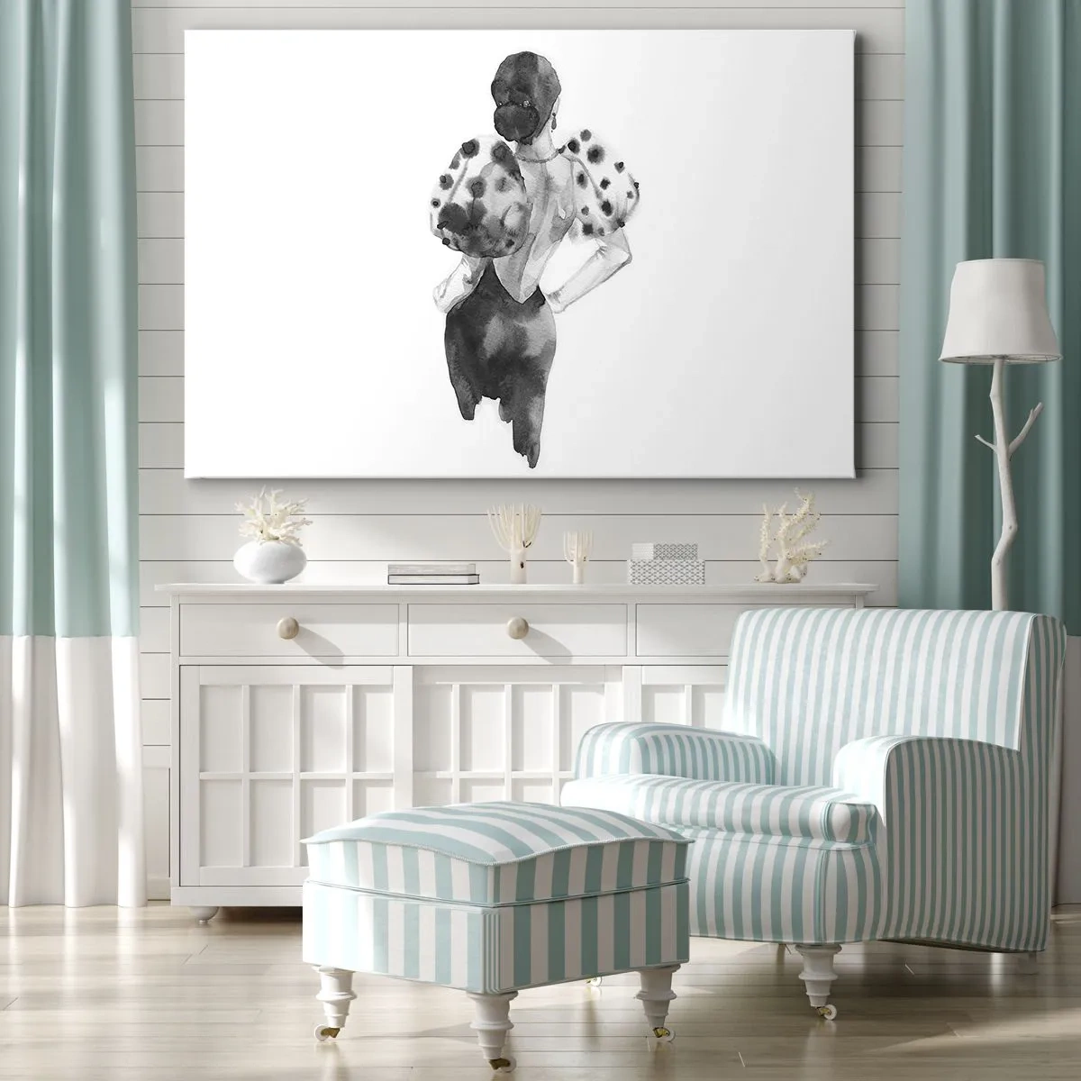 Obraz na plátně - Minimalistická akvarelová ilustrace ženy - 70x50cm - Prošla kolem - Moderní nástěnná dekorace do obývacího pokoje a ložnice ARTTOR