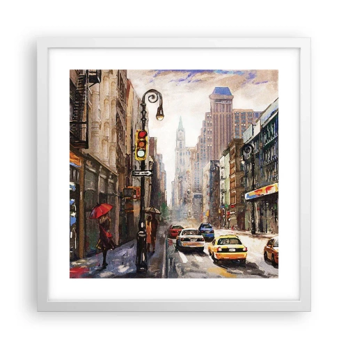 Plakát v bílém rámu - New York – barevný i v dešti - 40x40 cm