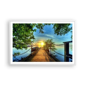 Plakát v bílém rámu - Západ u vody - 91x61 cm